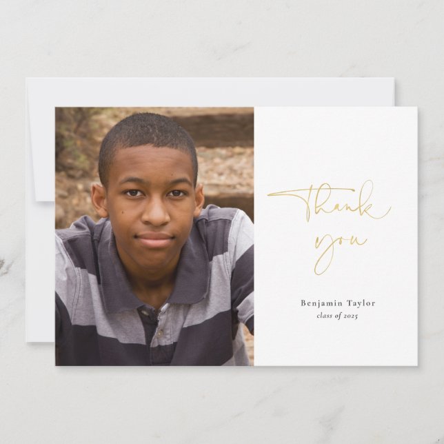 Guld Avslappnad Script Photo Studenten Tack Kort (Framsida)