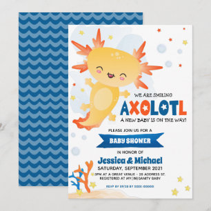 Guld Axolotl Boy Baby Shower Inbjudningar