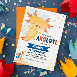 Guld Axolotl Boy Birthday Inbjudningar