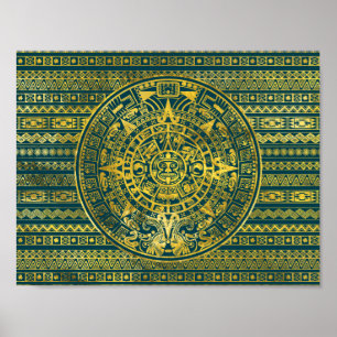 Guld Aztekisk Inka Mayakalender Poster