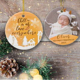 Guld Baby 1:a julparet, Anpassningsbar foto av  Julgransprydnad Keramik