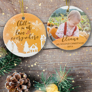 Guld Baby 2:a julfoto Julgransprydnad Keramik