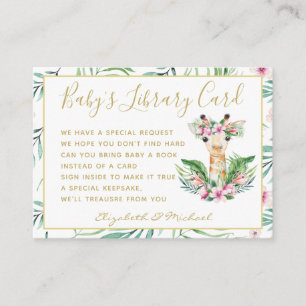 Guld Baby Bibliotek Bok Begäran Giraff Boho Blommi Tilläggskort