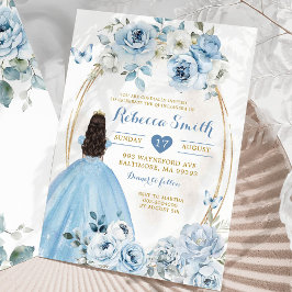 Guld Baby blue Blommigt Princess Quinceañera Inbjudningar