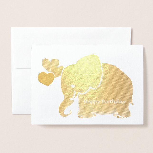 Guld Baby elefant med ballonger Grattis på födelse Folierat Kort (Framsida med kuvert)