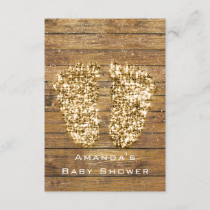 Guld Baby Shower Feet Wood Rustic Girl Boy Inbjudningar