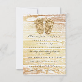 Guld Baby Shower Feet Wood Rustic Girl Boy Inbjudningar