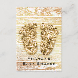 Guld Baby Shower Feet Wood Rustic Girl Boy Inbjudningar