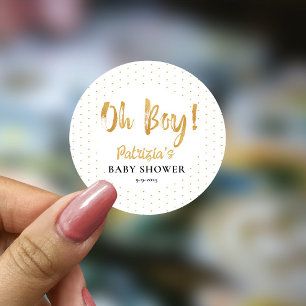 Guld Baby Shower Oh pojke Runt Klistermärke