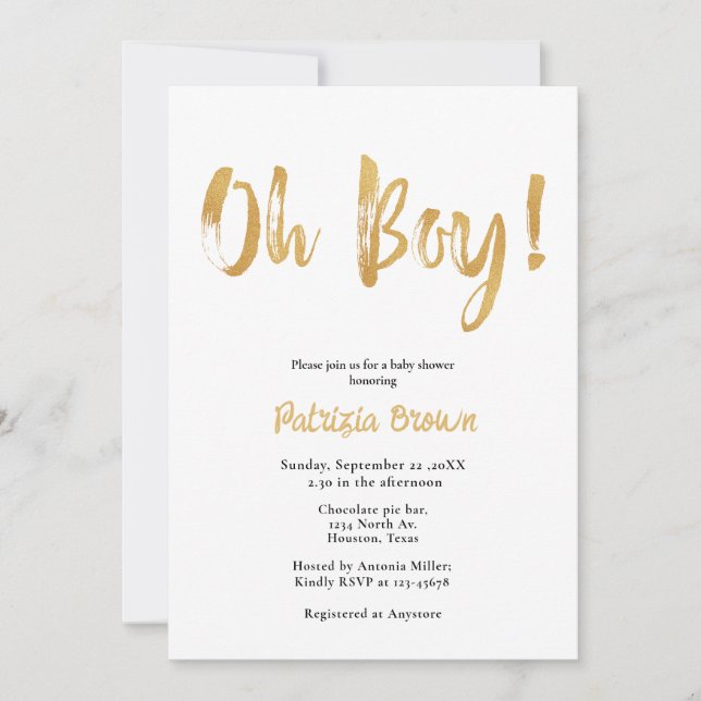 Guld Baby Shower Oh-pojkinbjudan Inbjudningar (Framsida)