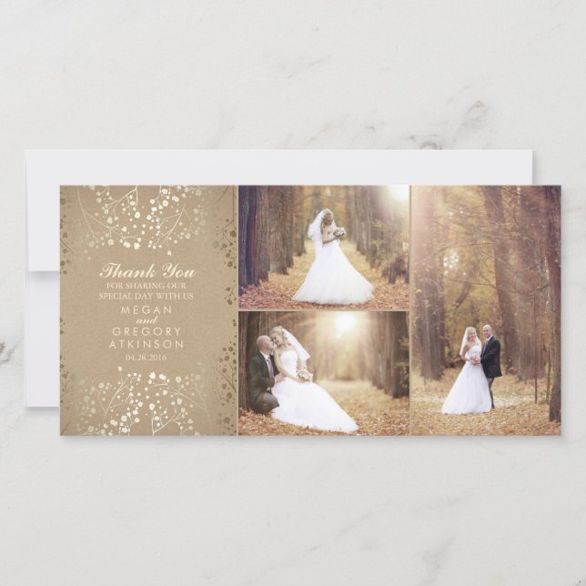 Guld Babyns andning Elegant bröllop Photo Tack Kort (Framsida)