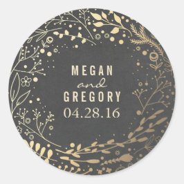 Guld Babyns Blommigt Bouquet Chalkboard Runt Klistermärke