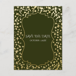 Guld Babys andedräkt Blommig Rustik Grön Spara Dat Meddelande Vykort