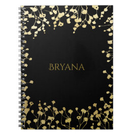 Guld Babys andning Blommig Elegant Svart Anteckningsbok