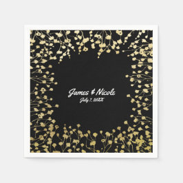 Guld Babys andning Blommig Elegant Svart Pappersservett