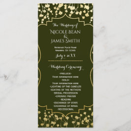 Guld Babys andning Blommig Oliv Bröllopsprogram Program