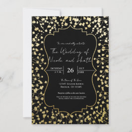 Guld Babys Andning Floral Elegant Svart Bröllop Inbjudningar