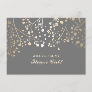 Guld Baby's Breath Bröllop Blomsterflicka Inbjudan