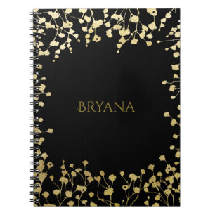 Guld Babysand Blommig Elegant Svart Anteckningsbok