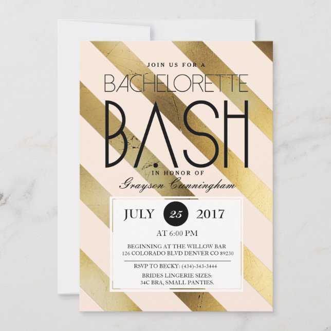 Guld &  Bachelorette Bash | PARTY INBJUDAN (Framsida)
