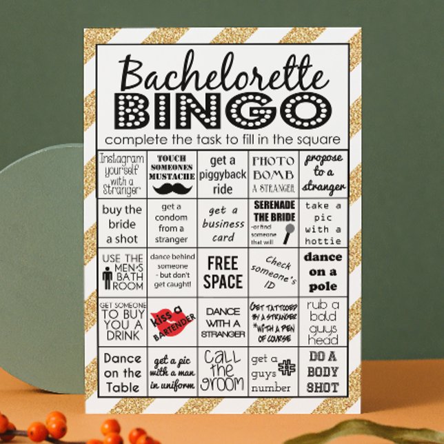 Guld Bachelorette Bingo, Party Game, Challenge Inbjudningar (Skapare uppladdad)