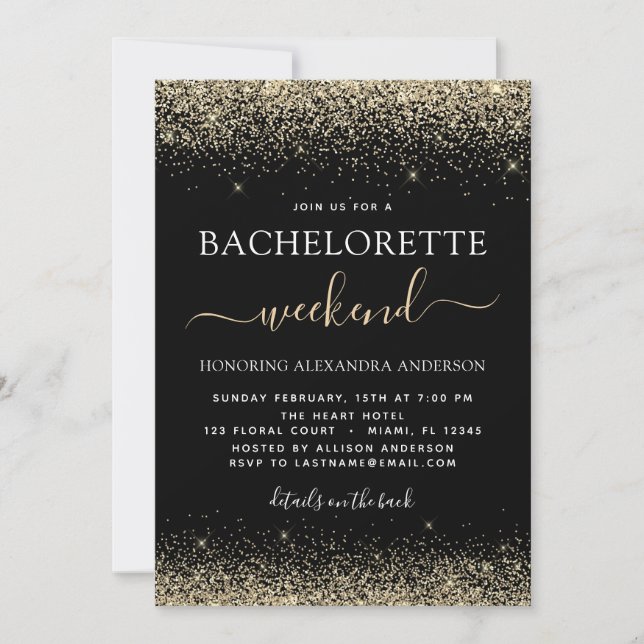 Guld Bachelorette Helg Modern Glitter Party Inbjudningar (Framsida)