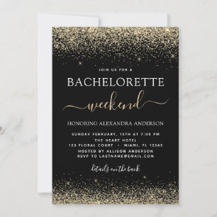 Guld Bachelorette Helg Modern Glitter Party Inbjudningar