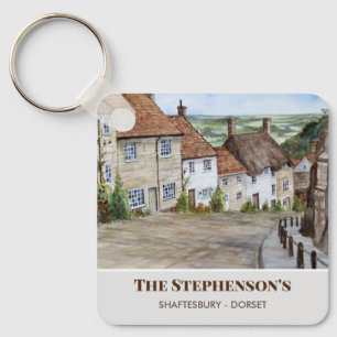 Guld Backe Shaftesbury Dorset England Watercolor Nyckelring