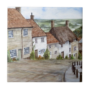 Guld Backe, Shaftesbury, Dorset Watercolor Paintin Kakelplatta