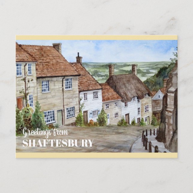 Guld Backe, Shaftesbury, Dorset Watercolor Paintin Vykort (Framsida)