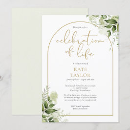 Guld Båg Grönska Firande Av Livets Begravning Inbjudningar