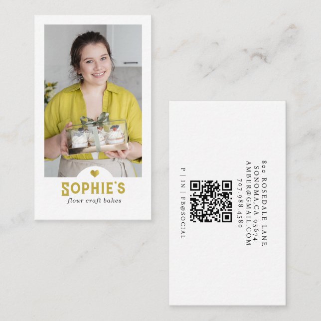 Guld Bagare Konditor Foto QR-kod Visitkort (Fram/baksida)