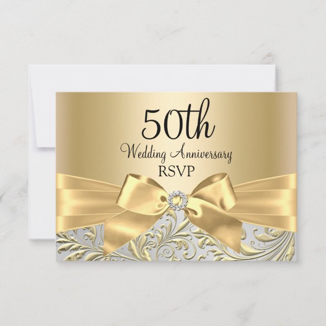 Guld Båge Blommig Virvel 50-årsjubileum RSVP OSA Kort (Framsida)