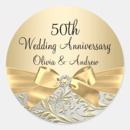 Guld Båge Blommig Virvel 50-årsjubileumsdekal Runt Klistermärke
