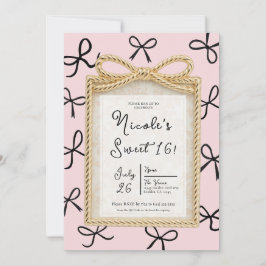 Guld båge ram liten svarta slingor Sweet 16 Foto  Inbjudningar