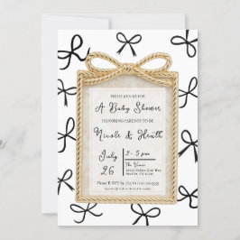 Guld båge ram & Little Black Bows Baby Shower  Inbjudningar