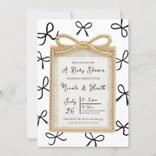 Guld båge ram & Little Black Bows Baby Shower Inbjudningar