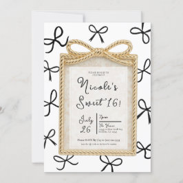 Guld Båge Ram & Små Svarta Bågar Sweet 16 Foto Inbjudningar