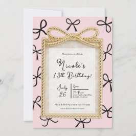 Guld båge ram & små svarta rosor Rosa födelsedag  Inbjudningar