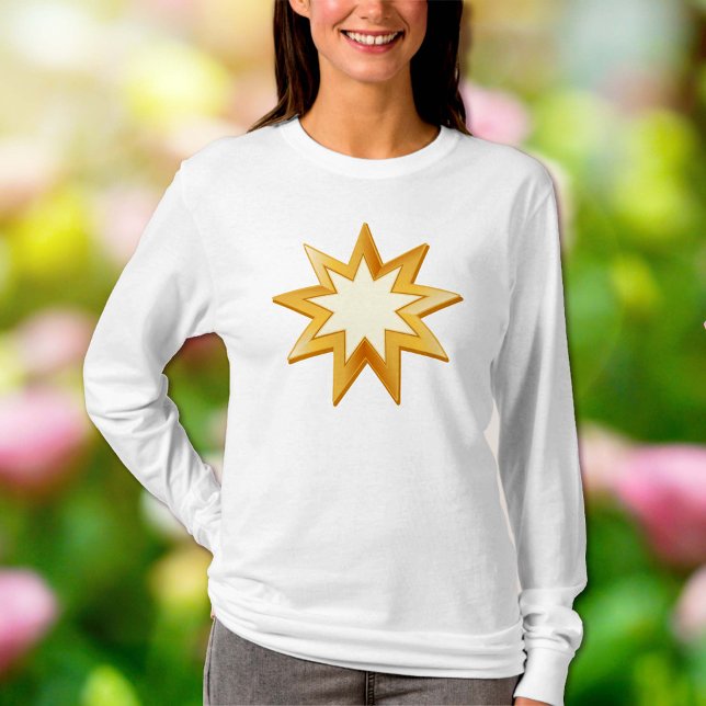 Guld Baha'i Symbol T Shirt (Peace. Nine pointed star, symbol of the Baha’i faith in gold. You can customize with your text.)