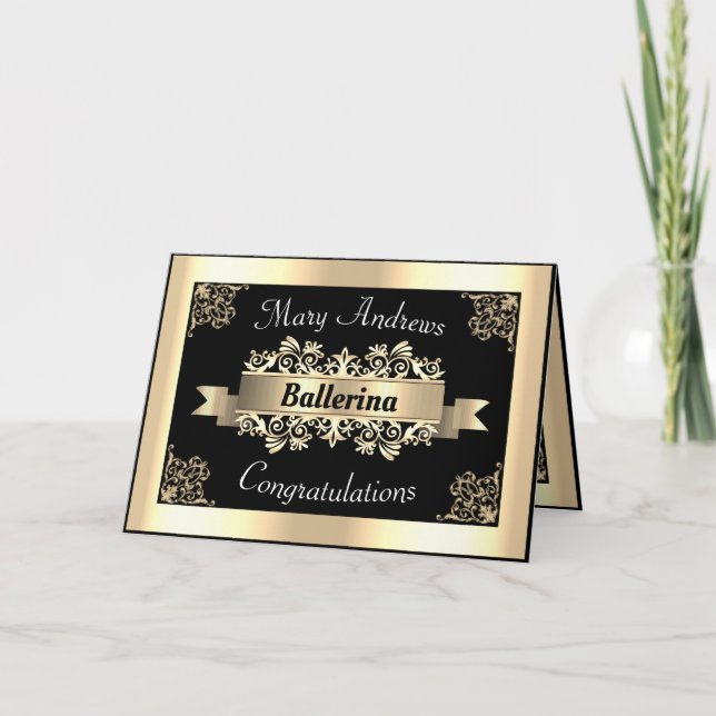 Guld Ballerina Dancing Embelled Grattiss Kort (Framsida)