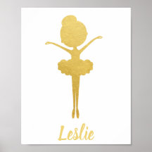Guld Ballerina Personlig Nursery Poster