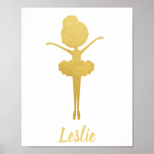 Guld Ballerina Personlig Nursery Poster (Framsidan)