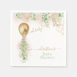 Guld Ballong Eukalyptus Glitter Baby Shower Pappersservett