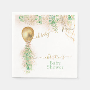 Guld Ballong Eukalyptus Glitter Baby Shower Pappersservett