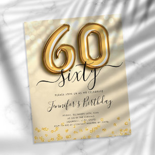 Guld-ballongen Glitter 60:e Födelsedagsfesten Inbj Flygblad