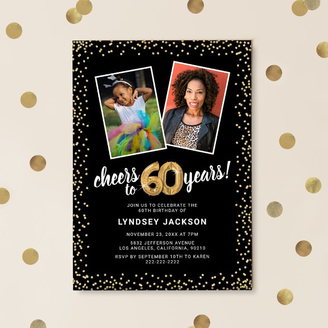 Guld-ballonger 2 Foto 60 födelsedagar Inbjudningar (Skapare uppladdad)