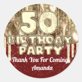 Guld BALLONGER 50-årsdag Tack burgunder Runt Klistermärke