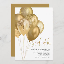 Guld-ballonger Glitter 60:e Födelsedagsfesten Inbjudningar