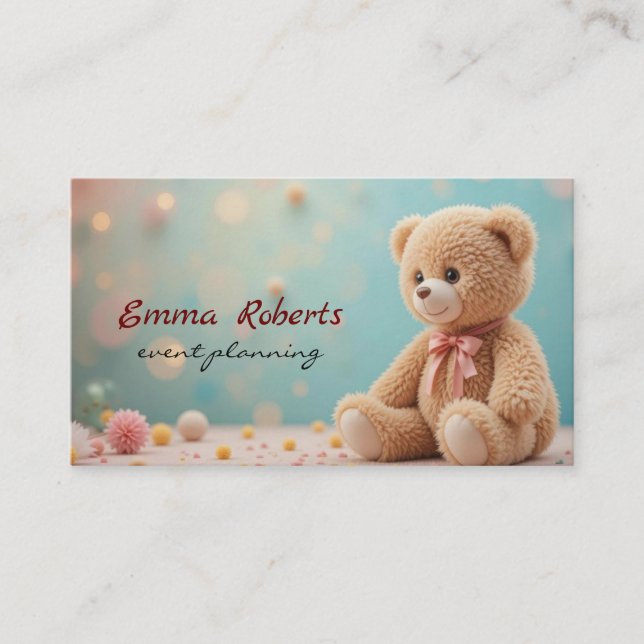 Guld-ballonger i Gift box konetti Cute plush teddy Visitkort (Framsida)